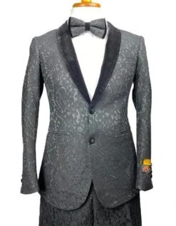 Prom Tuxedo For Men - Floral Prom Suit - Vienna Black