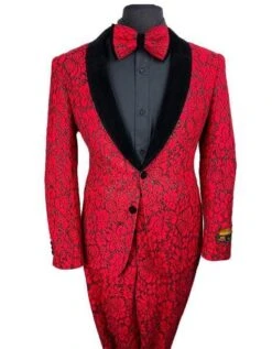 Prom Tuxedo For Men -Floral Prom Suit - Vienna-Dark-Rojo-Lace