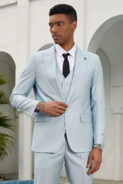 Mens Stacy Adams Suit - Stacy Adams Suit Men's Grey Blue Summer Suit With Peak Lapel Vest