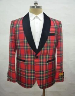 Big And Tall Holiday Jackets - Christmas Tartan Plaid Sport Jacket For Big Man In Color Red Tartan Scottish Pattern