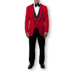 Red Tuxedo Slim Fit Black Peak Shawl Lapel One Button3 Piece Set