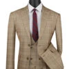 Regular Fit Camel Glen Plaid Three-Piece Suit