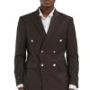 Brown Double Breasted Men's Slim Fit Wedding Suit With Gold Buttons