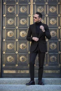 Suit And Turtleneck Combo - Turtleneck Prom Outfits - Prom Turtleneck Black Suit