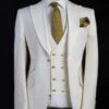 Suits For Easter - Mens Easter Suit - Mens One Button Peak Lapel Vested Wedding Suit With Gold Buttons In White