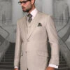 Tan Groomsmen Suits Mens 2 Button Modern Fit Vested Wool Suit In Sand