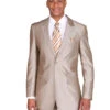 Tan Groomsmen Suits Mens 2 Button Peak Lapel Shiny Sharkskin Suit In Tan
