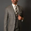Tan Groomsmen Suits Mens 2 Button Vested Modern Fit Wool Suit In Taupe Plaid