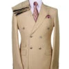 Tan Groomsmen Suits Mens Designer Modern Fit Double Breasted Wool Suit With Gold Buttons In Camel