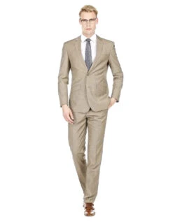 Tan Groomsmen Suits Mens Modern Fit Textured Suit Light Taupe
