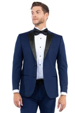 "Men's Navy Modern Fit Tuxedo Jacket With Black Lapel - Two Button Notch"