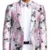 Mens Slim Fit Shawl Label Paisley Prom TuxedoPink And Black Jacket