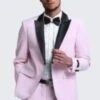 Mens Pink Tuxedo Slim Fit Peak Lapel With Button Chain 3 Piece Set