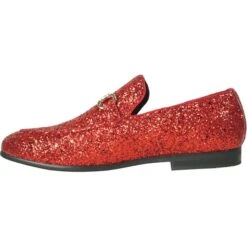 Mens Modern Glitter Sequin Prom Tuxedo Buckle Loafer In Red -Alberto Nardoni Shop v45