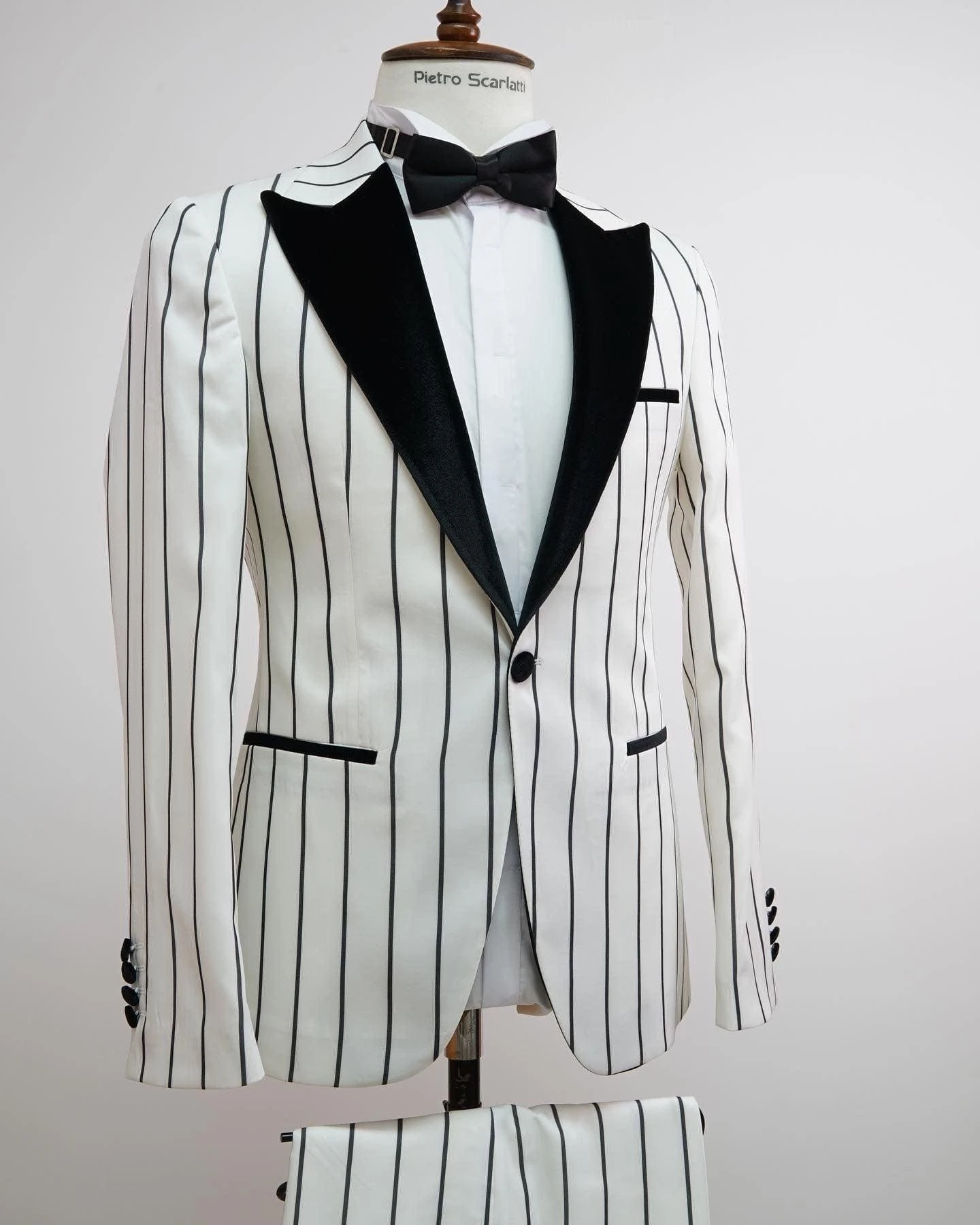 Vintage Tuxedo - White Wedding Suit White And Black Pinstripe Groom Prom Suit 1 Vintage Tuxedo - White Wedding Suit White And Black Pinstripe Groom Prom Suit