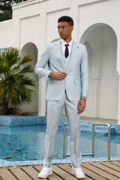 Mens Stacy Adams Suit - Stacy Adams Suit Men's Grey Blue Summer Suit With Peak Lapel Vest -Alberto Nardoni Shop x41HU3h