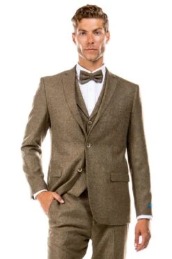 "Vintage Style Men's Tweed Wedding Suit - Two Button Vested In Tan"