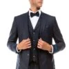 Navy Blue Vintage Tweed Wedding Suit For Men - Two Button Vested Style